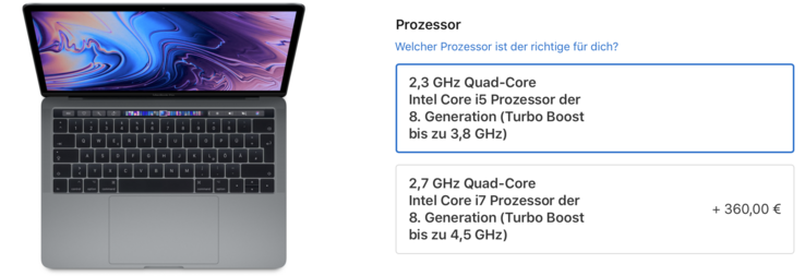 Apple offers two CPUs for the new MacBook Pro 2018 (source: Apple).