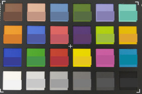 Photo of ColorChecker Passport. The target color is in the bottom half of each box.