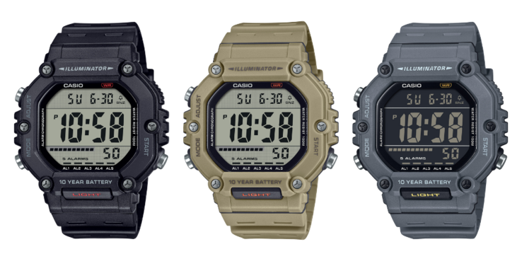 From left to right, the Casio AE1600H-1AV, AE1600H-5AV and AE1600H-8BV watches. (Image source: Casio)