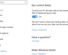 Eye control settings in Windows 10 Insider Preview Build 16257 for PC