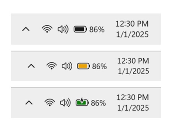 Windows 11's colored battery icons make it easier to know battery and charging status. (Image source: Microsoft)