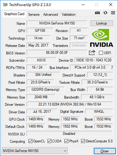 Asus Zenbook UX430UN with "standard" '1D10' 'N17S-G1-A1' GeForce MX150.