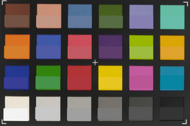 A photograph of the ColorChecker colors. The lower half of each patch shows the reference color.