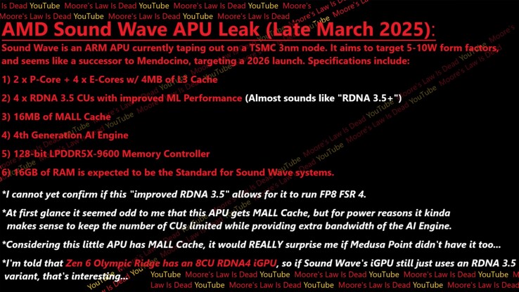 AMD Sound Wave ARM APU leak. (Image source: Moore's Law Is Dead)
