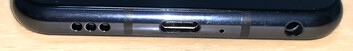 Under side: speaker, USB Type-C port, microphone, 3.5 mm headphone jack