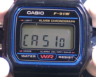 The Casio A158WA (which shares the Casio F-91W’s module) can display "Casio" on the display, as does the newer W-217H. (Image source: Wikimedia)