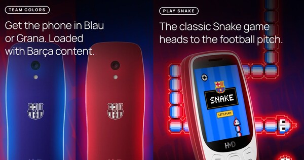 The HMD Barça 3210 will be available in FC Barcelona colors and ship with a special version of Snake. (Image source: HMD)