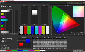 CalMAN: Colour space - sRGB target colour space. Colour profile: Standard