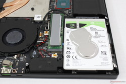 New 2.5-inch SATA bay sits adjacent to the M.2 slot. The paste on top of the M.2 SSD prevents it from heating the bottom of the notebook