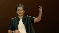 The AMD CEO shows off a Ryzen 3000 chipset live on stage as CES. (Source: YouTube)