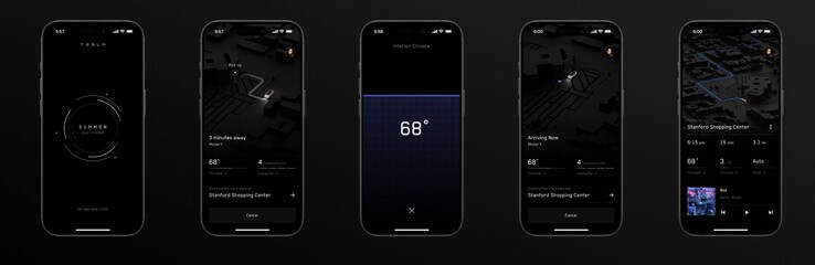 The ride-hailing service UI in the Tesla app