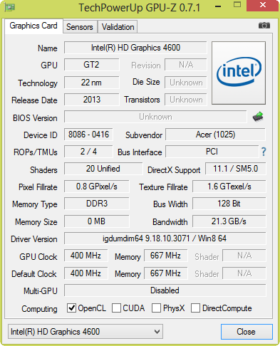 intel hd 4600 HD graphics card
