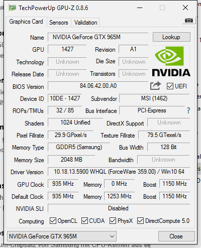 Nvidia GeForce GTX 965M 2016 Refresh 