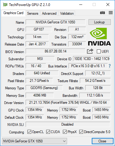 NVIDIA GeForce GTX 1050 (Notebook 
