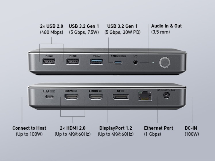 Anker 675 USB-C Docking Station (12-in-1, Monitor Stand) with 10Gbps USB-C  Ports, 4K@60Hz HDMI Display, Wireless Charging Pad, for Lenovo ThinkPad