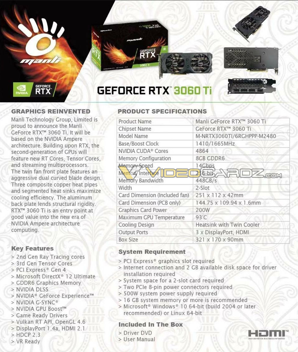 NVIDIA GeForce RTX 3060 Ti GDDR6X Specs