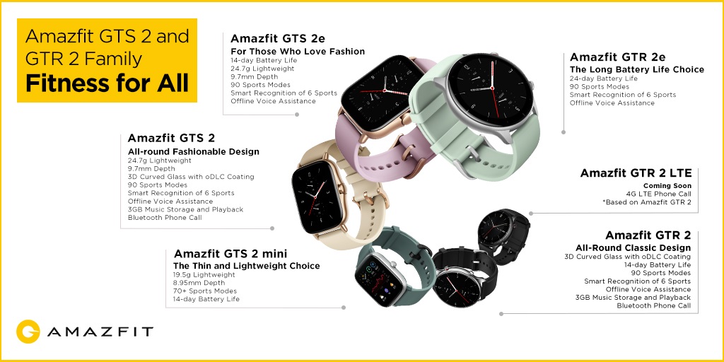 Amazfit GTR 2e and Amazfit GTS 2e smartwatches officially launched in the  US: Blood-oxygen saturation measurement and up to 45 days of battery life  for US$139.99 -  News