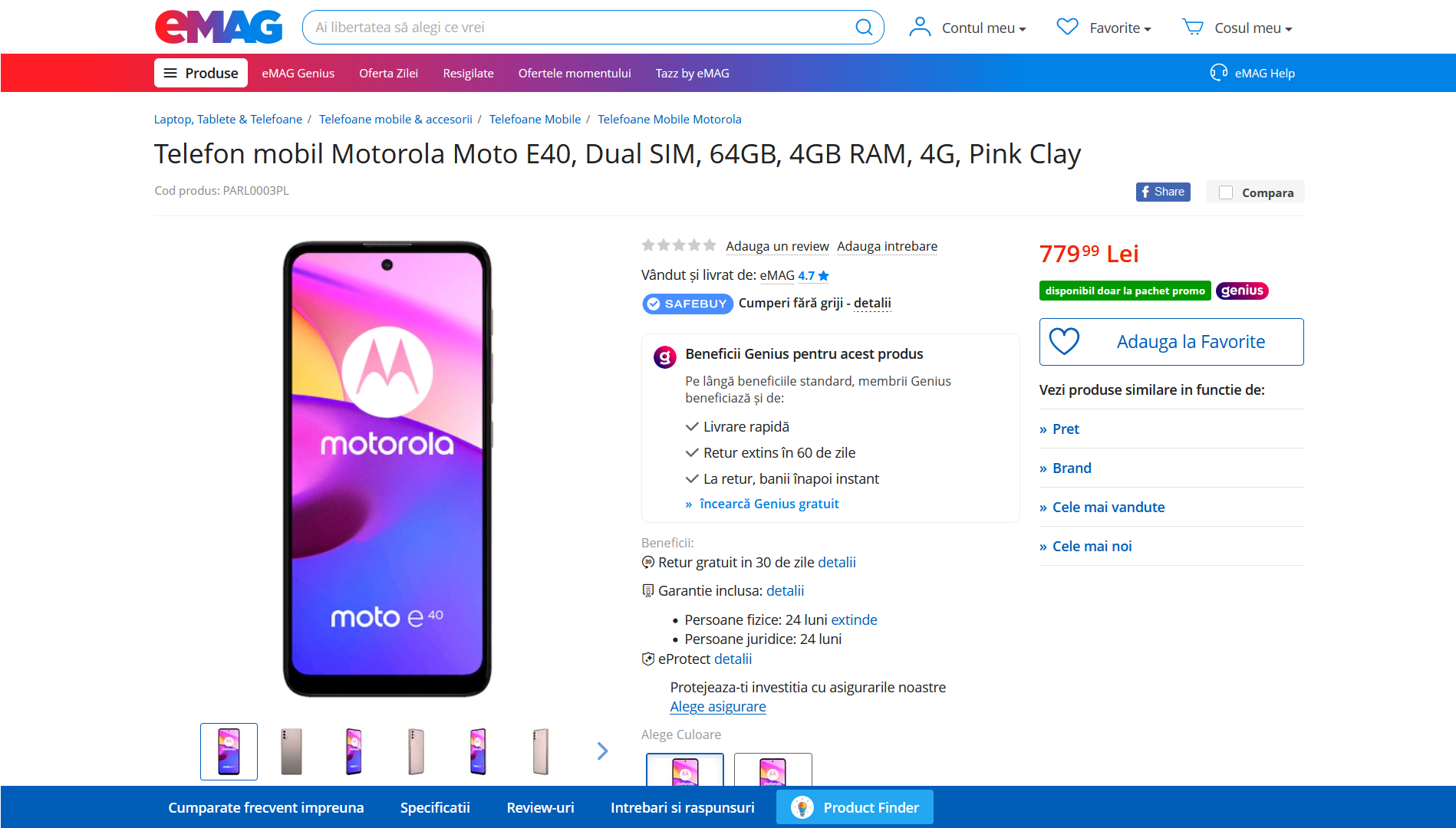Motorola Moto E40 technical specifications 