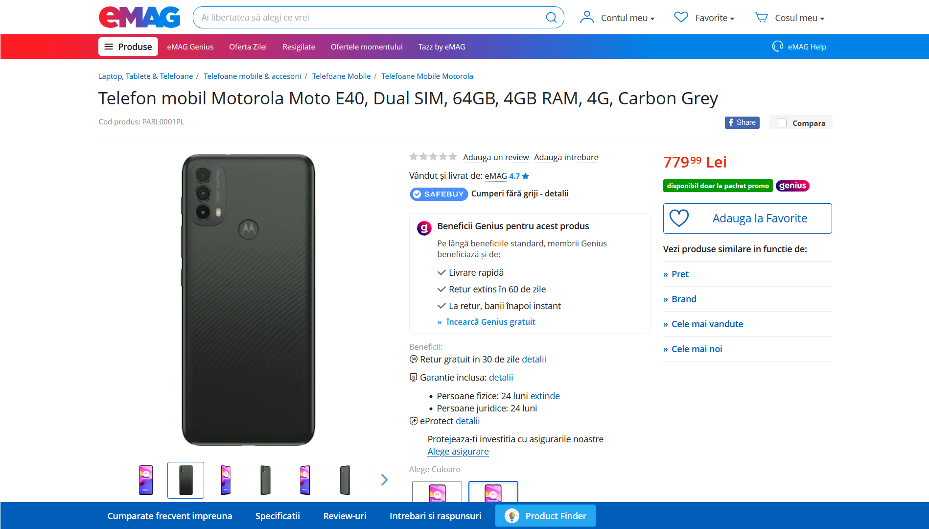 Motorola Moto E40 listed on retailer's website with specs, price