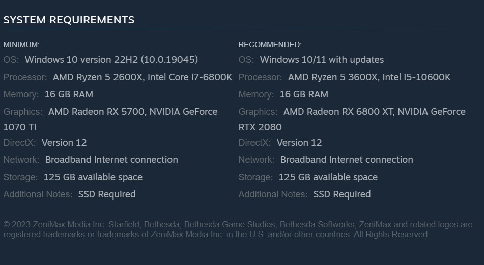 Official Starfield System Requirements Recommend RX 6800 XT GPU And 