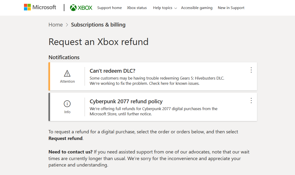 xbox store game refund