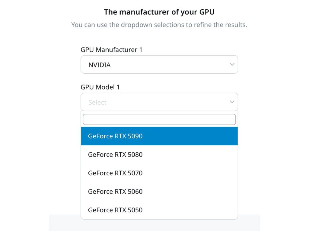 Nvidia GeForce RTX 50 series GPUs appear on Seasonic's official wattage calculator page - NotebookCheck.net News