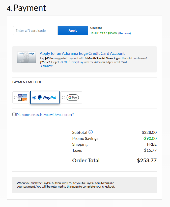 ...and after applying the code. (Image source: Adorama)