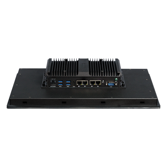 Rear of the APPC160 C21-01 with a fanless heatsink and quad LAN, USB, and DB-9 serial ports.