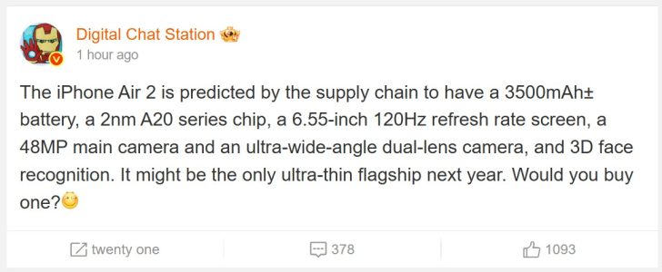 The iPhone Air 2 will reportedly feature a 3,500+mAh battery.