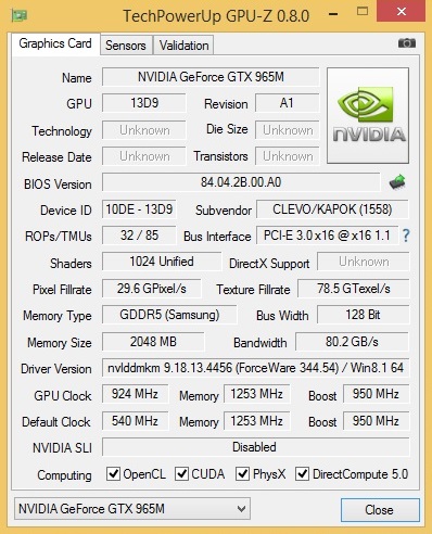 Nvidia GeForce GTX 965M 2016 Refresh 