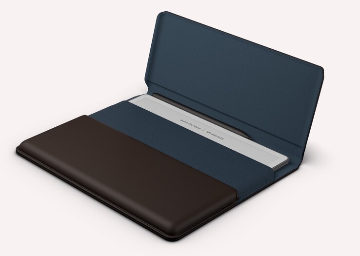 The leather sleeve folio has built-in magents that wake and sleep the reMarkable Paper Pure.