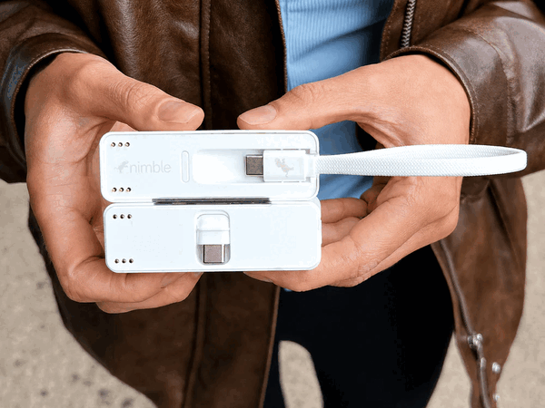 The Sharepower Portable Charger has an integrated cable and a foldable USB-C connector.