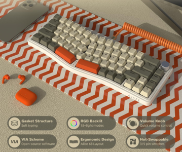 The Ajazz AK068 Alice also ships by default with a coiled USB type-C cable, which is a great value at this price. (Image source: Ajazz)