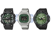 Pictured, from left to right: the Casio AEQ-110W-3A2V, W-218HD-3AV, and MRW-210H-3BV.