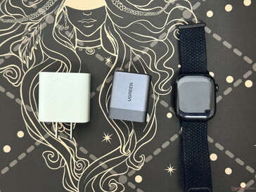 Ugreen Nexode Air 65W size comparison with Apple Watch and 18W charger