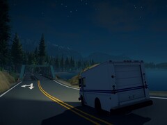 An image from the game Lake showing a mail truck.