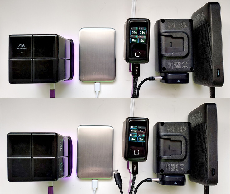 Maximum USB-C1 / USB-C2 power output drops when both ports are in use.