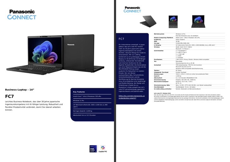 Panasonic Let's Note FC7 specifications