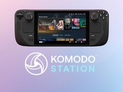 Steam Deck shown with Komodo Station logo