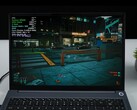 AIM Max+ laptop running Cyberpunk 2077 on integrated Radeon 8060S GPU, showing in-game overlay with TDP and CPU temperature. (Image source: ETA Prime on YouTube)