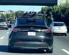 This particular Tesla Model Y has a roof-mounted LiDAR unit, suggesting it is being used to test Tesla's upcoming robotaxi. (Image source: Steve Krawczyk/The Verge)