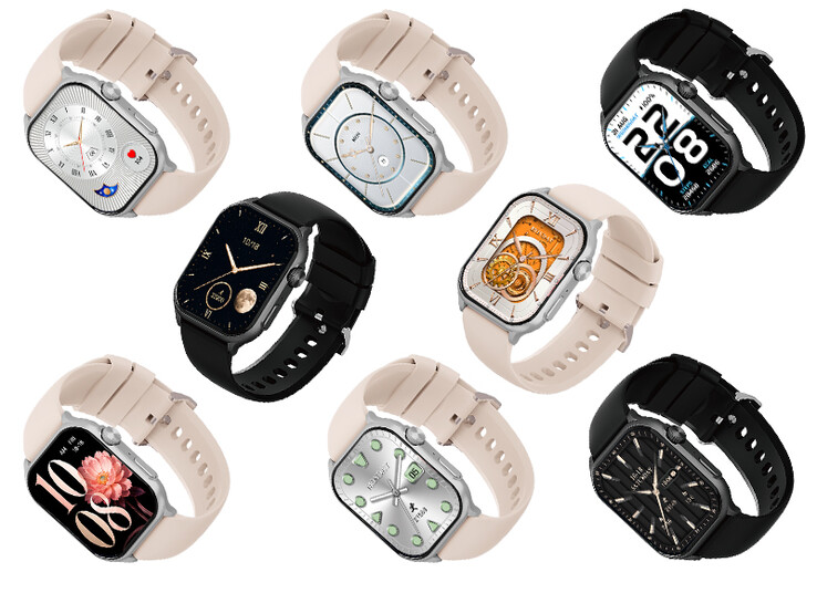 The two colorways and different watch faces of the smartwatch