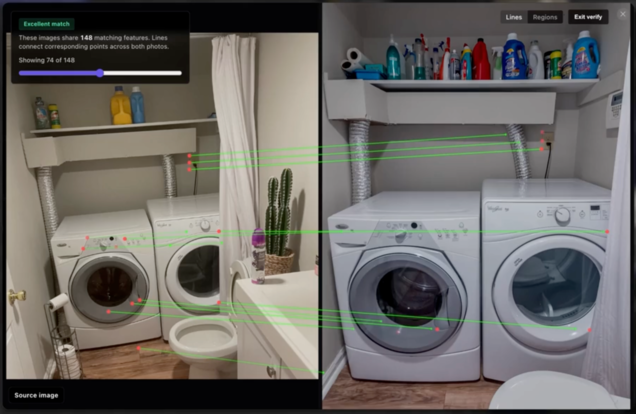 Raven AI demonstration. The tool matches interior photos to online property listings.