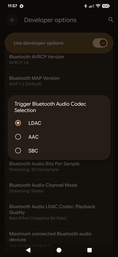 Choose LDAC if not already selected