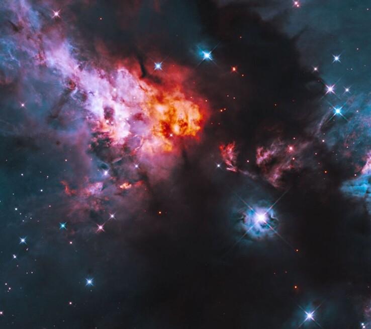Hubble image of the Cepheus A region, showing some infant stars (Image source: several; see sources)