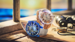 Two Tendence One Piece limited-edition watches, Log Pose and East Blue, displayed above a nautical map with the Batch N°2 collaboration branding.