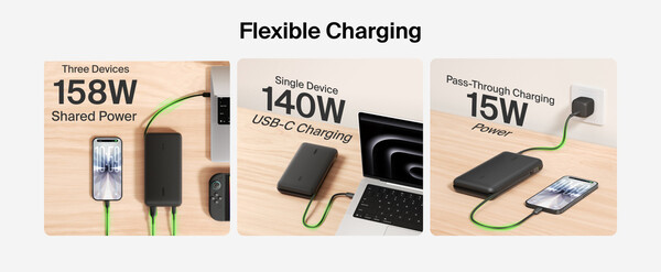 The Belkin UltraCharge Pro Laptop Power Bank 25K can charge three devices simultaneously.