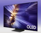 The 65-inch Samsung S90F OLED TV is shown at angle