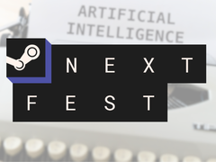 Pictured - the Steam Next Fest logo over an image with a typerwiter and the text