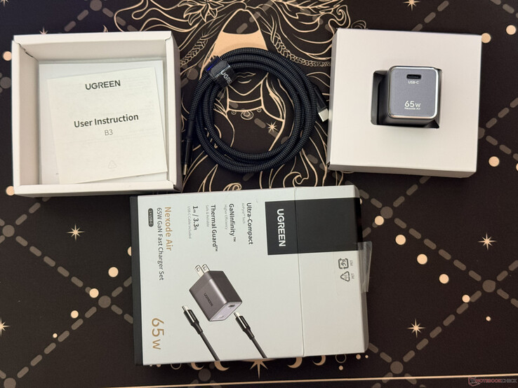 All the items included in the Ugreen Nexode Air 65W charger box